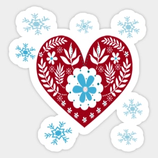 Winter Scandinavian Design on White Background Cute Simple Nordic Heart and Snowflakes Sticker